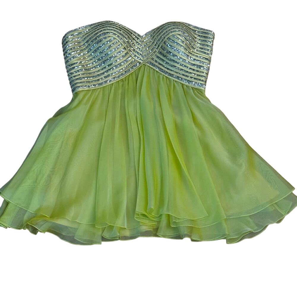 LA FEMME Sweetheart Chiffon Formal Mini Cocktail Dress Lime Green Size 12 - Picture 6 of 7